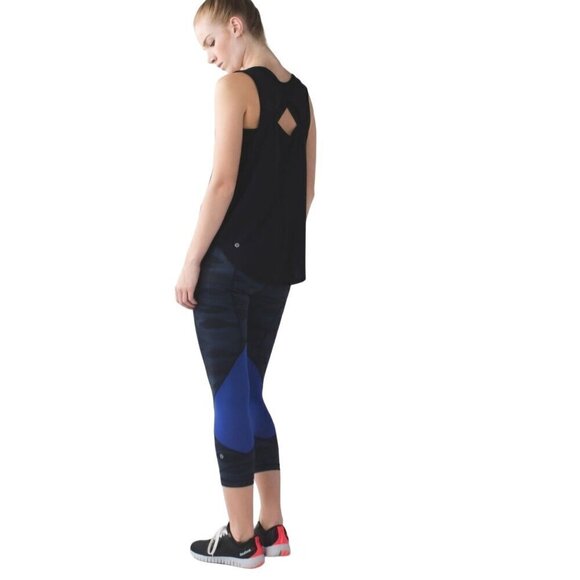 Lululemon Pace Rival Crop Full On Legging Mini Coast Deep Navy Camo Black Size 4 - Picture 1 of 11